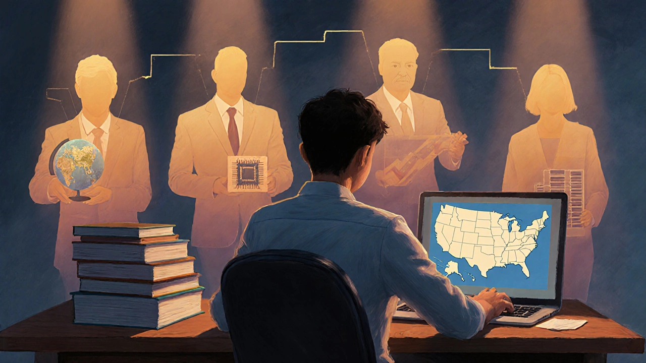 Aspirant at desk with glowing alumni silhouettes behind, showing future paths.