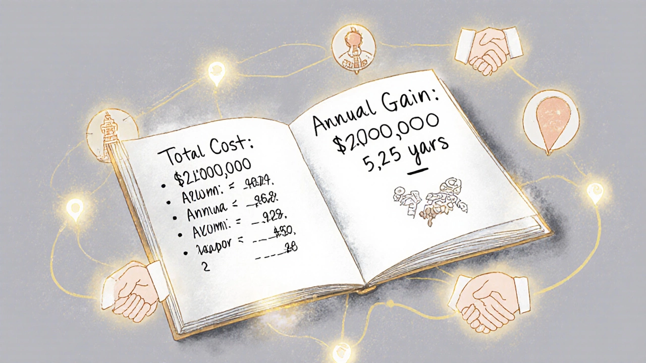 Handwritten ROI calculation with network connections and global locations around it.