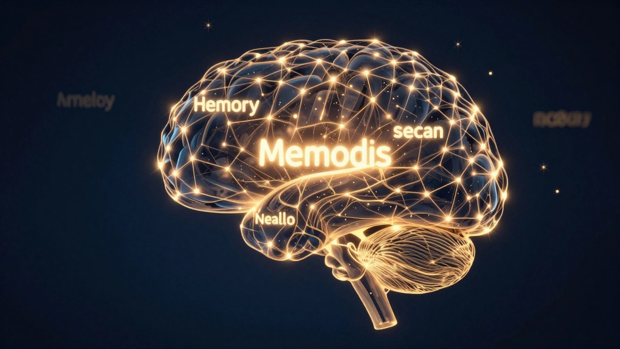 Conceptual art of a brain with glowing words representing vocabulary.