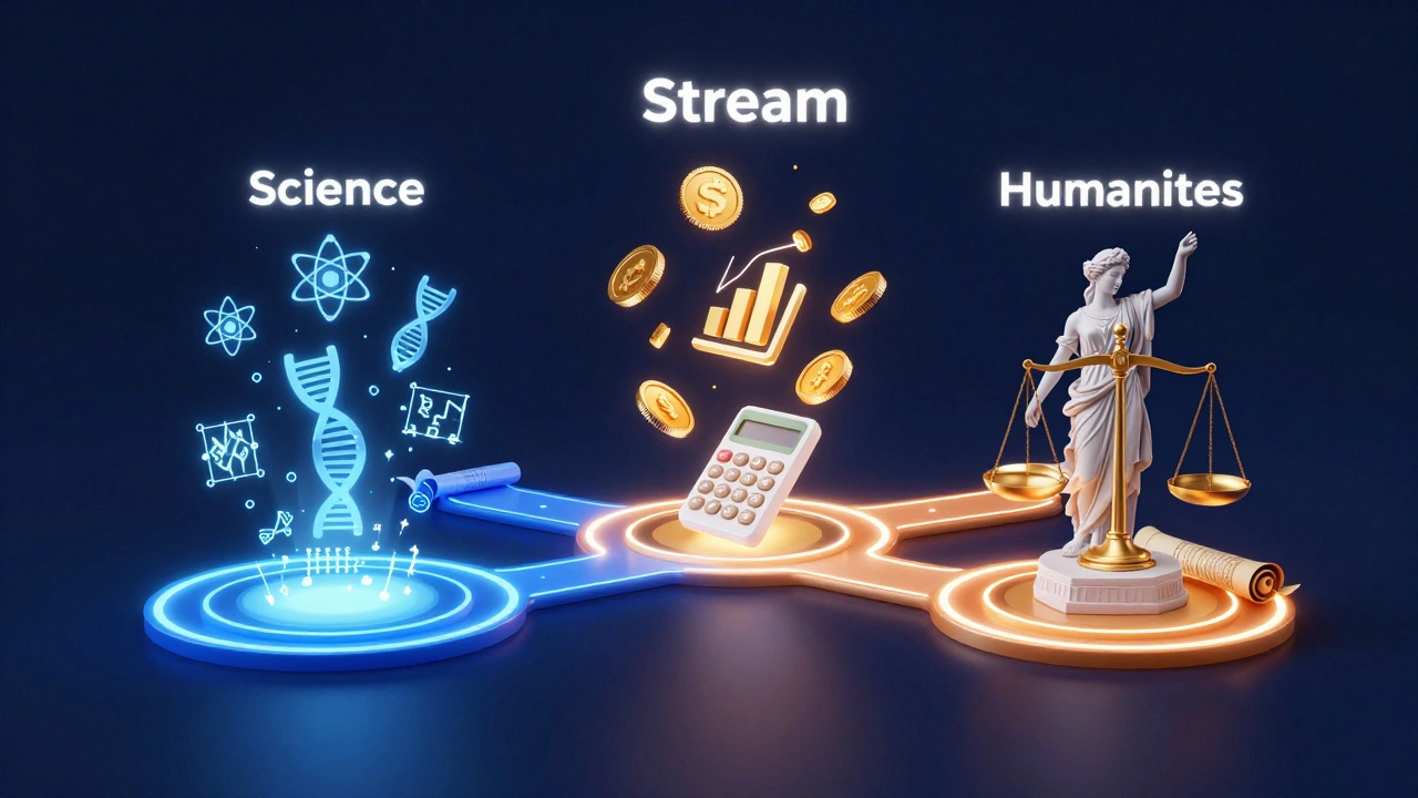 Conceptual representation of Science, Commerce, and Humanities academic streams.