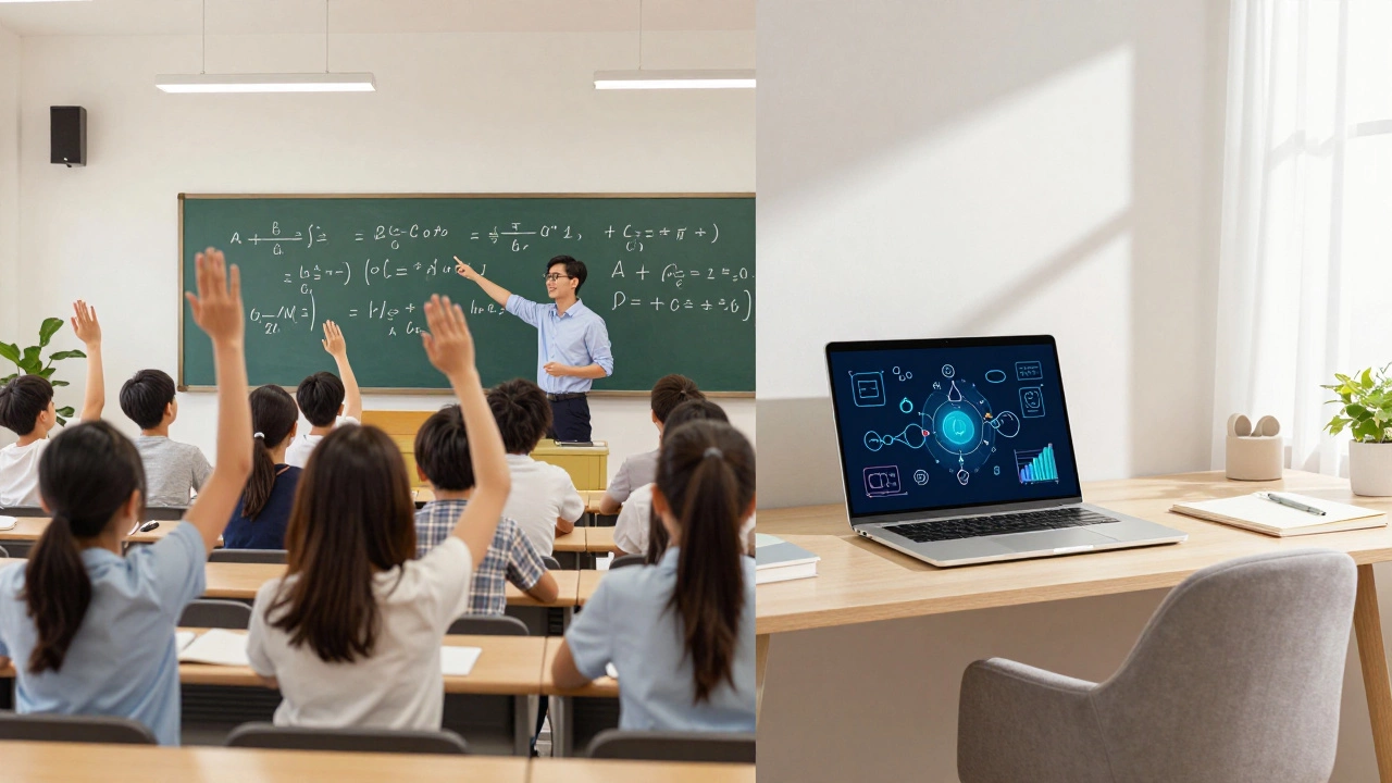 Comparison of crowded offline classroom versus flexible online home study setup