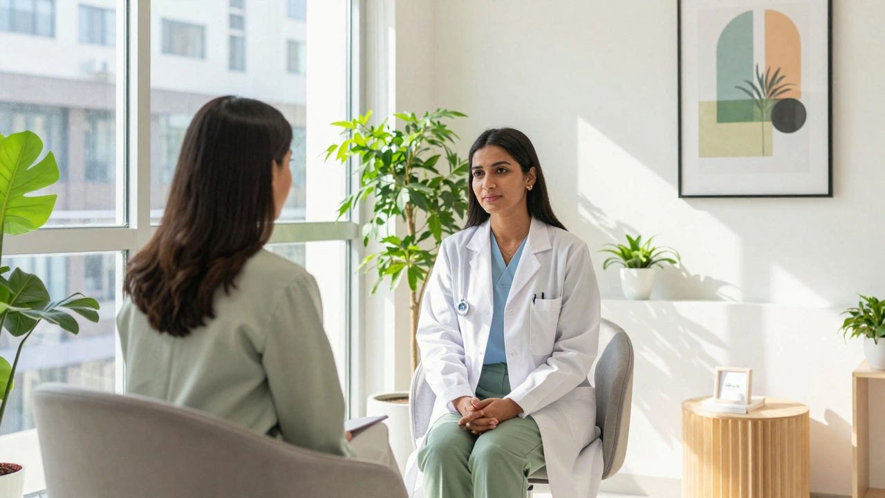 Doctor consulting with a patient in a bright private clinic