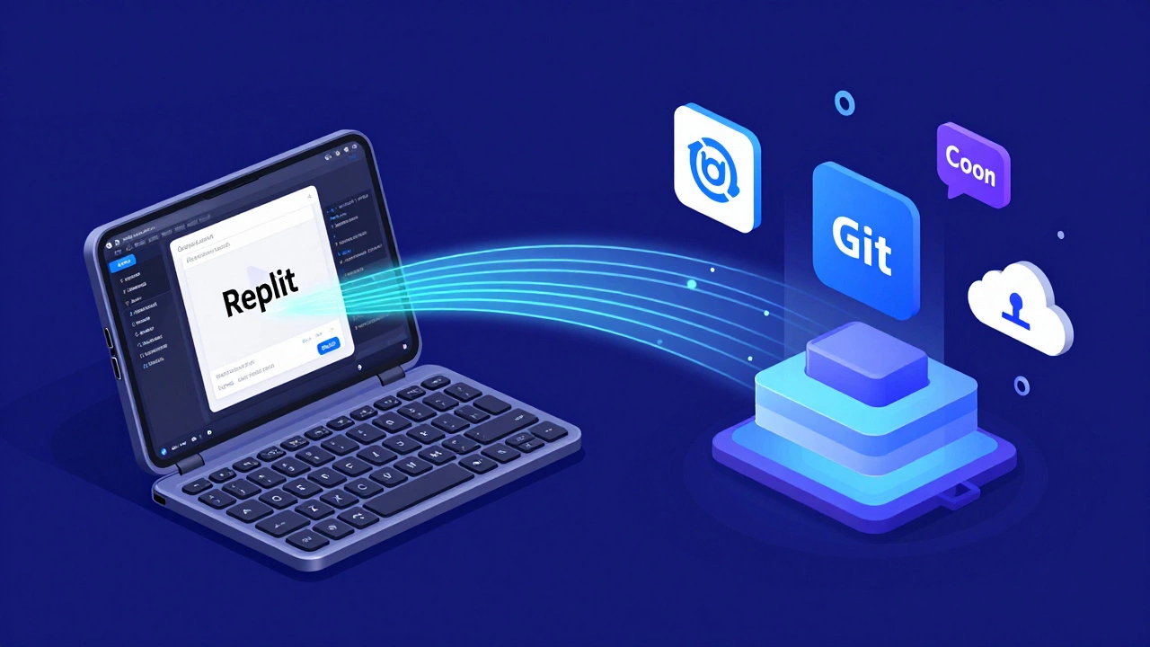 Illustration of phone connected to cloud IDE and Git icons