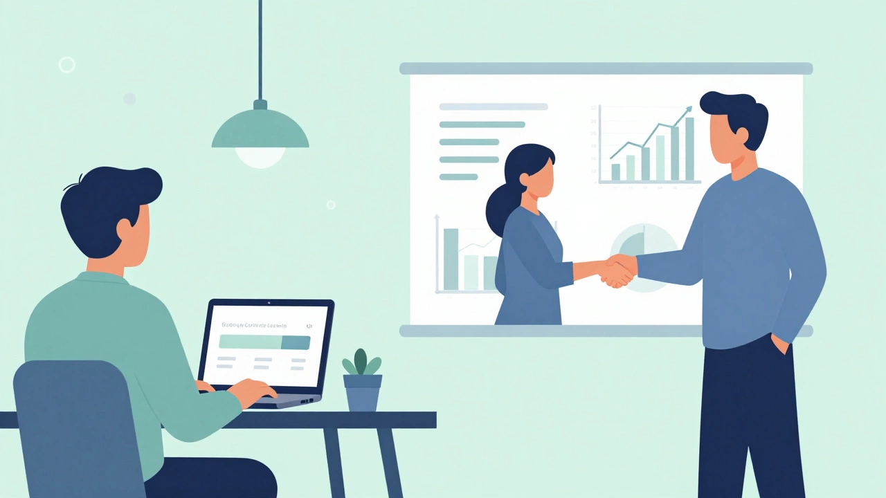 Split view of remote study and professional success through online certifications