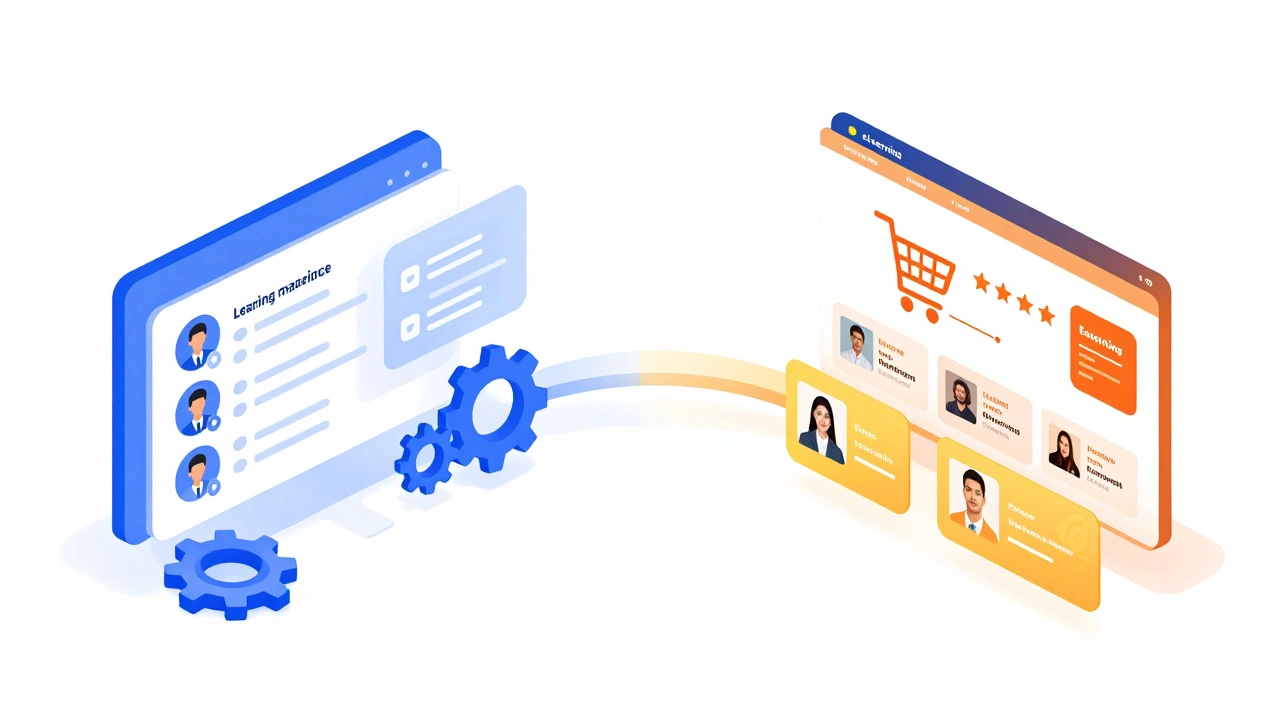 Comparison graphic showing LMS versus eLearning platform features