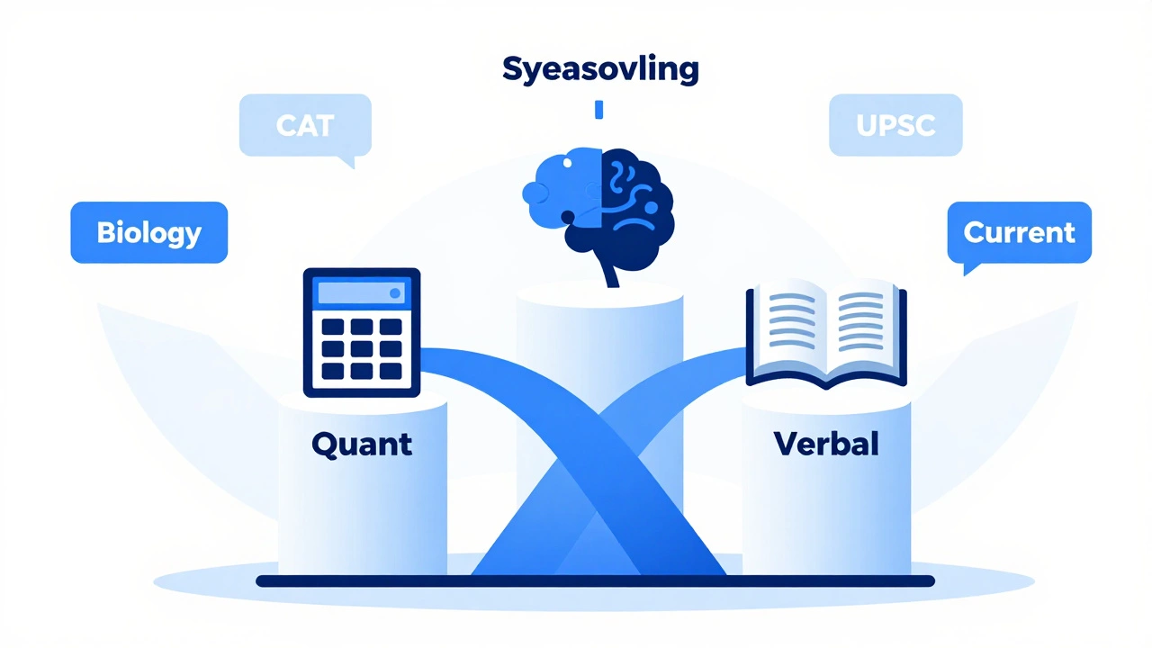 Illustration of overlapping exam skills forming a strong foundation