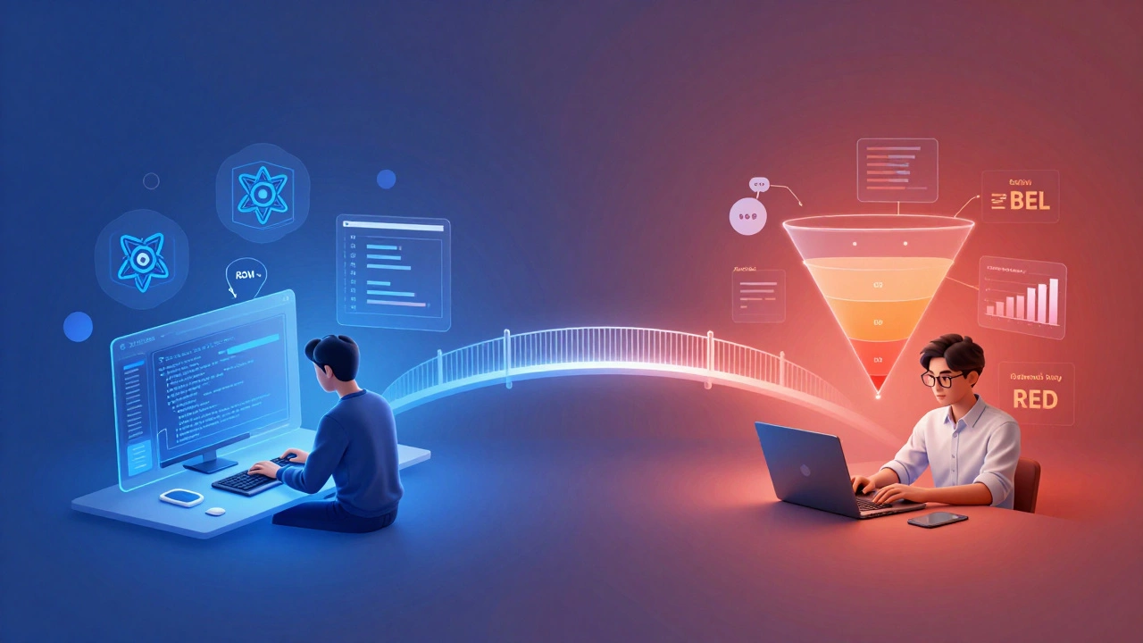 Split view comparing coding development and digital marketing analytics for career choices