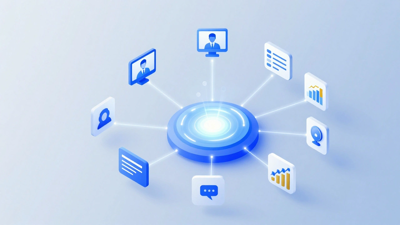 Abstract diagram showing connected components of an online learning platform