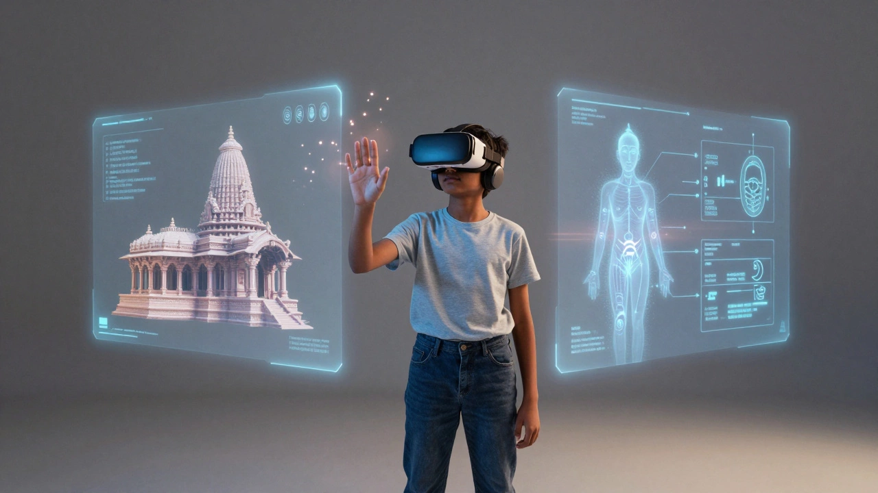 Student using VR headset for immersive educational experience