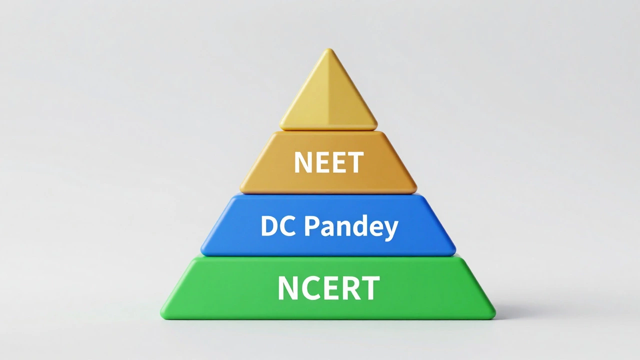 Layered pyramid illustrating balanced NEET study strategy