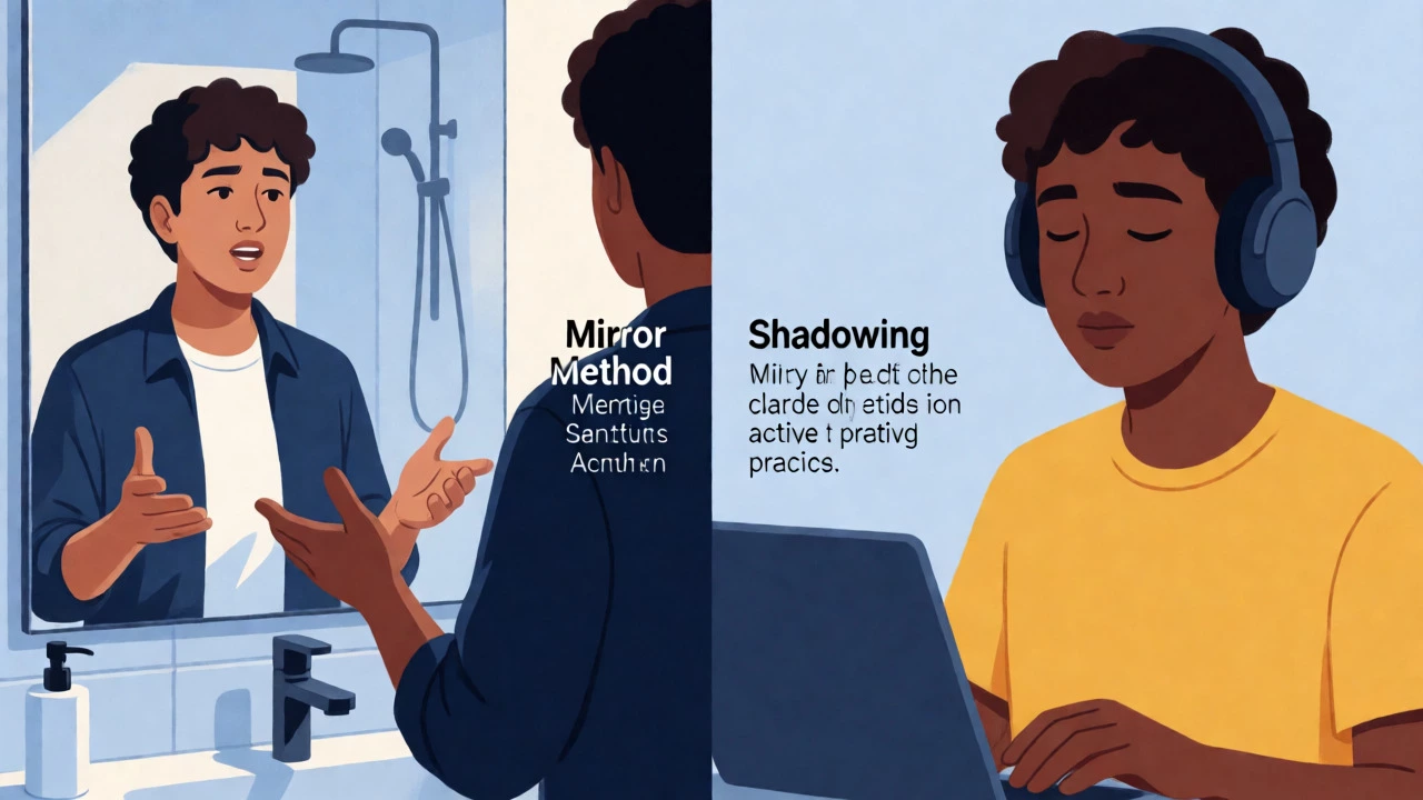 Split view of a person using mirror method and shadowing techniques