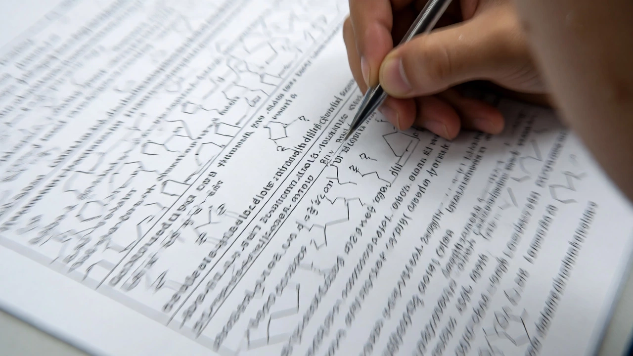 Close-up of a stressed student writing during a tough exam