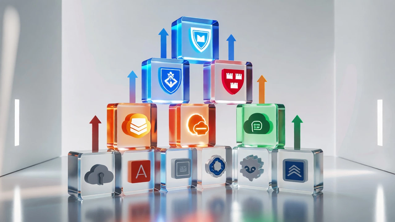 Glass pyramid hierarchy showing university, vendor, and platform certifications